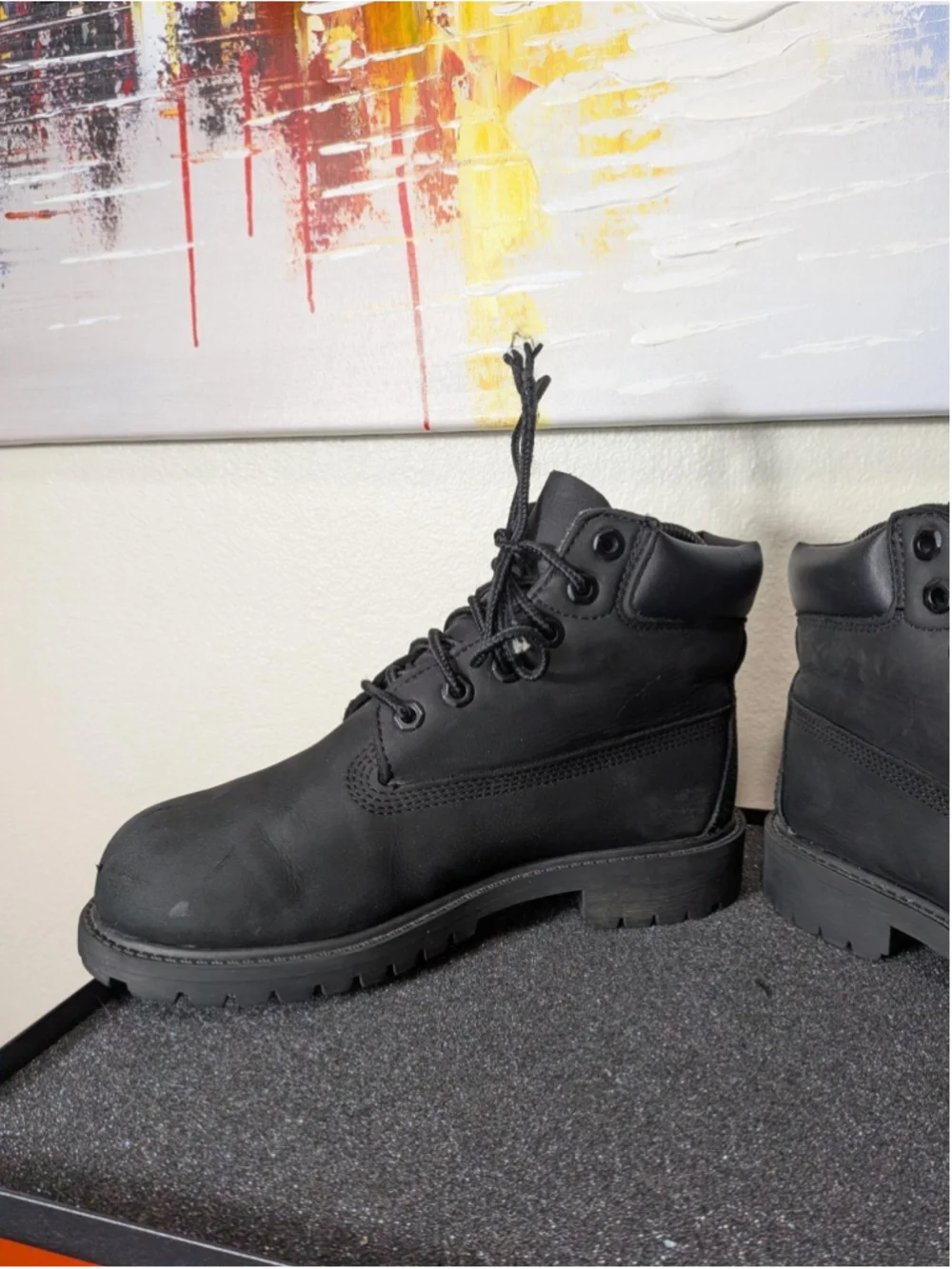 Timberland Ankle Boots Kids Size 2 Black Nubuck Winter Combat Hiking Lug Sole